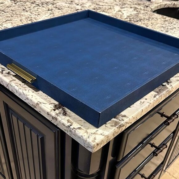 New Extra Large Square Serving Tray, Elegant Faux Leather Ottoman Tray 24" x 24" - Picture 2 of 8